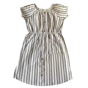 Old Navy Girl Dress Size L (10-12) White Striped Shirt Dress Button Short Sleeve